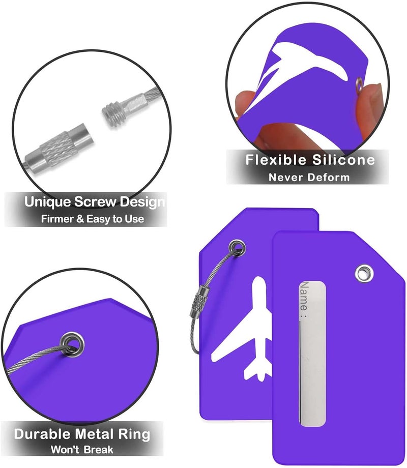 M-sorflly Luggage Tags for Suitcases, Quickly Spot 8Pcs Luggage Identifier Tags, Travel Essentials Accessories Name Tags for Backpacks, Suitcases, Travel Bags, Baggage, Cruise - Flexible Silicone (Purple) - Image 3